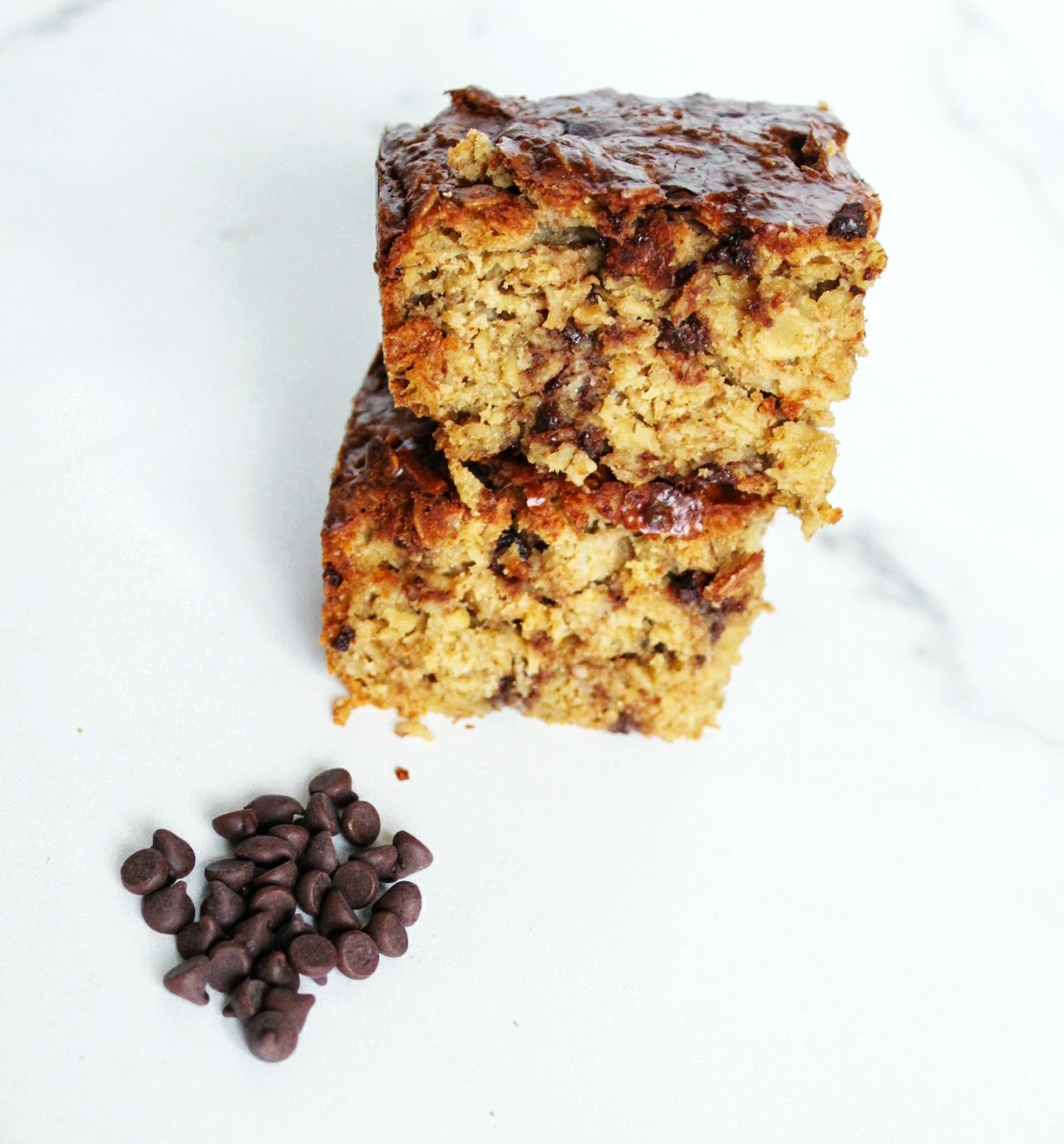 Peanut Butter, Chocolate Chip, Banana Oatmeal Bake