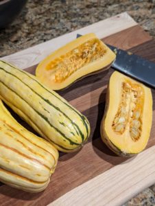 Delicata squash cut in half